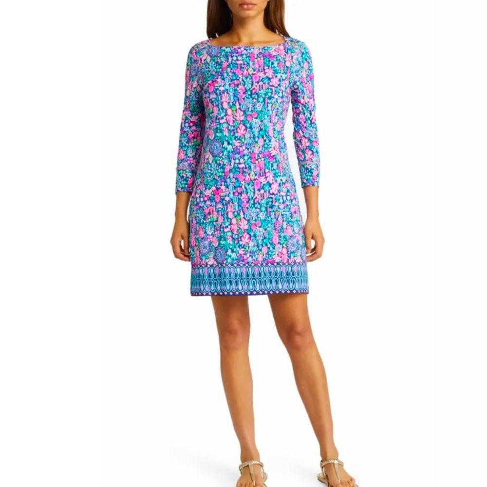 Lilly Pulitzer Sophie UPF 50+ shift dress in Low Tide Navy Jewely, size Medium
